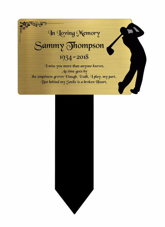 Memorial Plaque, Memorial Plaques for graves, Remembrance, Gold, Rounded, Golf