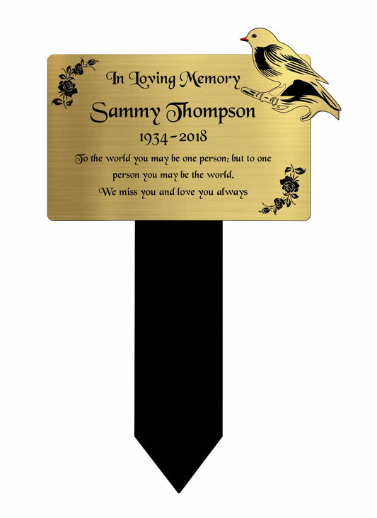 Memorial Plaque, Memorial Plaques for graves, Remembrance, Gold, Rounded, Robin