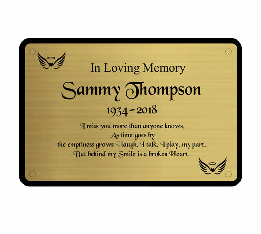 Personalised Memorial Plaque, 6x4 Engraved Bench Plaques, Engraved Tree Sign, Gold, Weatherproof, Grave, Framed