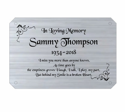 Personalised Memorial Plaque, 6x4 Engraved Bench Plaques, Engraved Tree Sign, Silver, Weatherproof, Grave, Chamfer