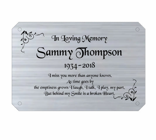 Personalised Memorial Plaque, 6x4 Engraved Bench Plaques, Engraved Tree Sign, Silver, Weatherproof, Grave, Chamfer