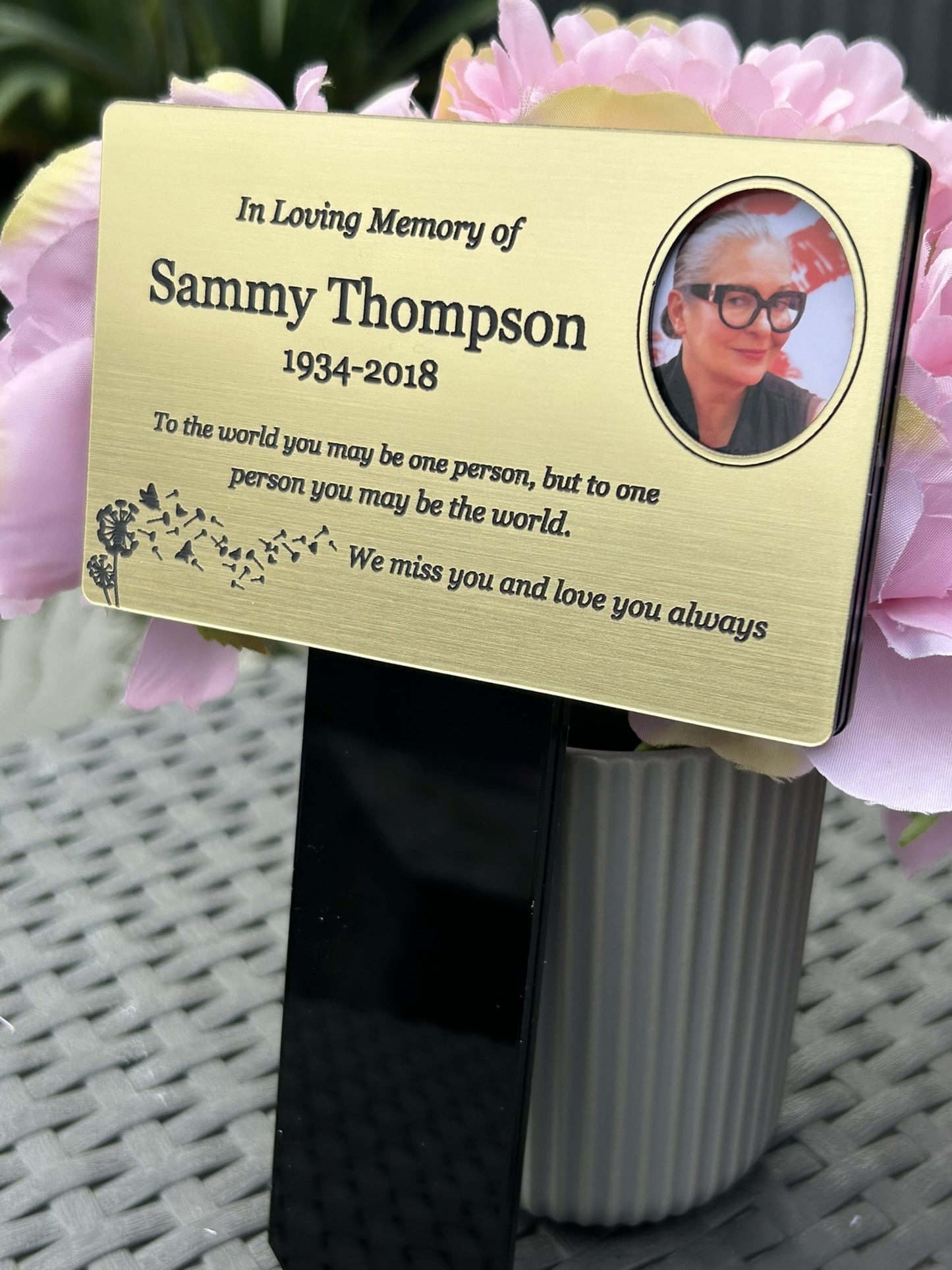 Personalised Memorial Plaque with photo, Garden Outdoors Plaques, Gold Graver marker, Dad, Father, Mum, Pets Rectangular