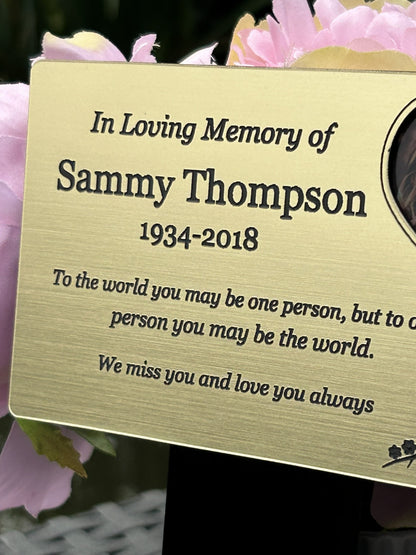 Personalised Memorial Plaque with photo, Garden Outdoors Plaques, Gold Graver marker, Dad, Father, Mum, Pets Rectangular