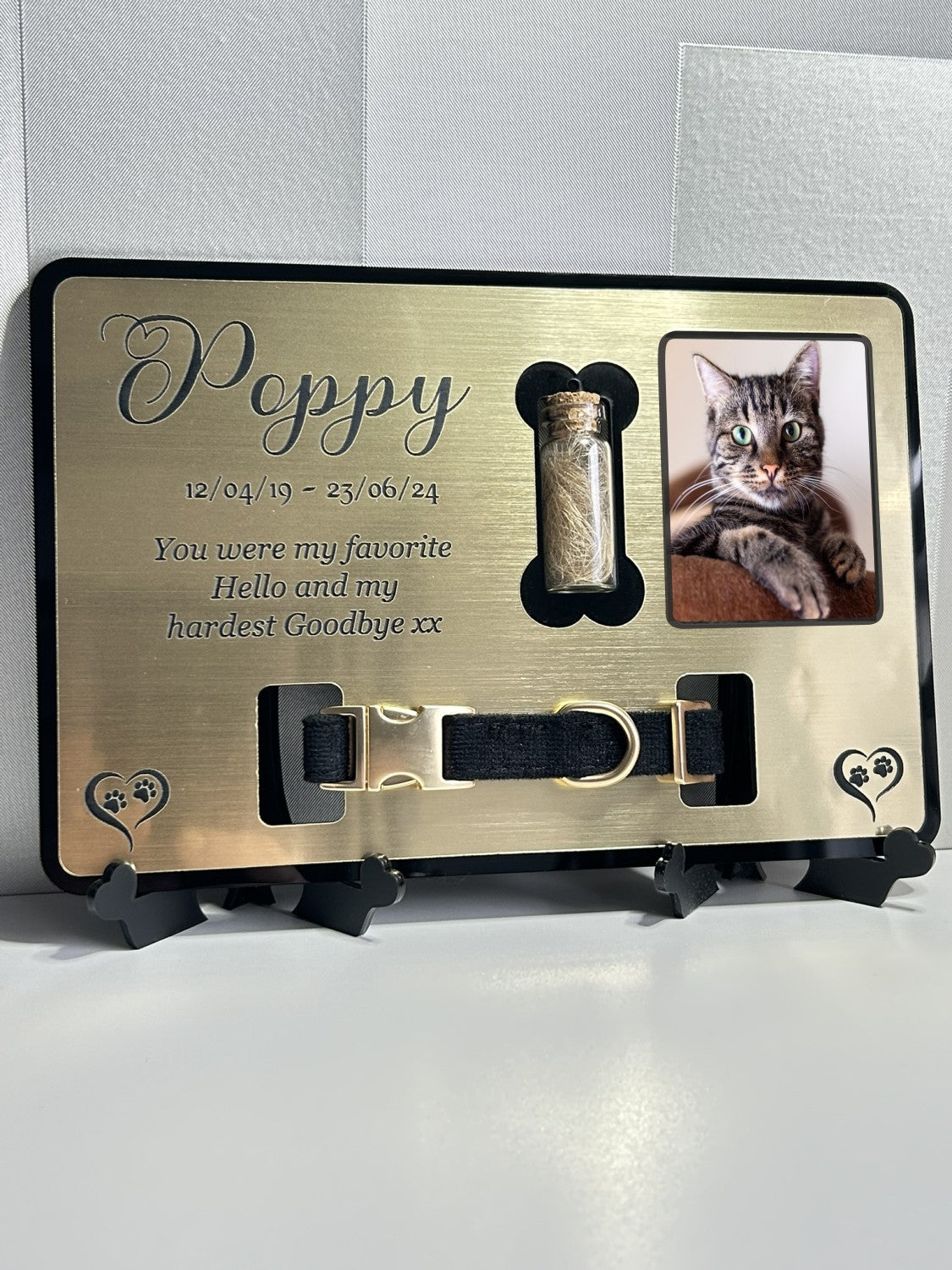 Pet Memorial Plaque, Pet fur Keepsake, Dog Memorial Collar Frame With Photo Silver