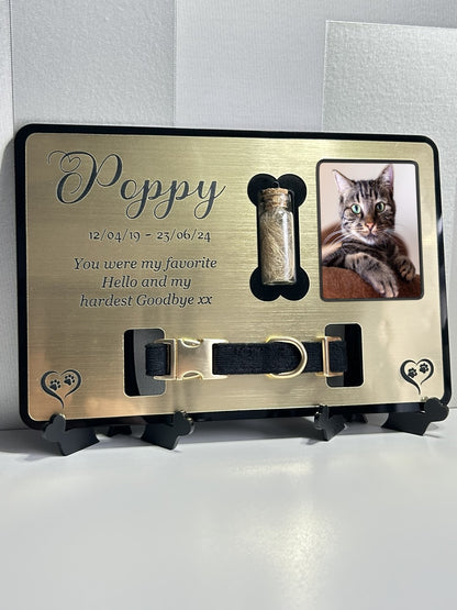 Pet Memorial Plaque, Pet fur Keepsake, Dog Memorial Collar Frame With Photo Silver