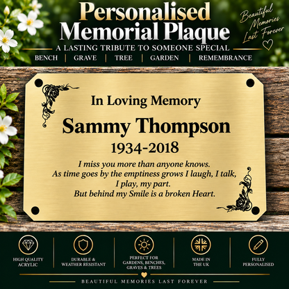 Personalised Memorial Plaque, 6x4 Engraved Bench Plaques, Engraved Tree Sign, Gold, Weatherproof, Grave, Square