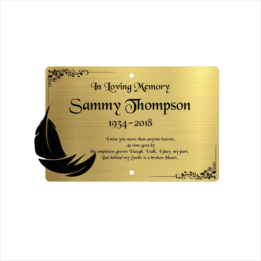 Memorial Bench Plaque, 6x4 Engraved Bench Plaques, Engraved Tree Sign, Weatherproof, Grave, Gold Feather