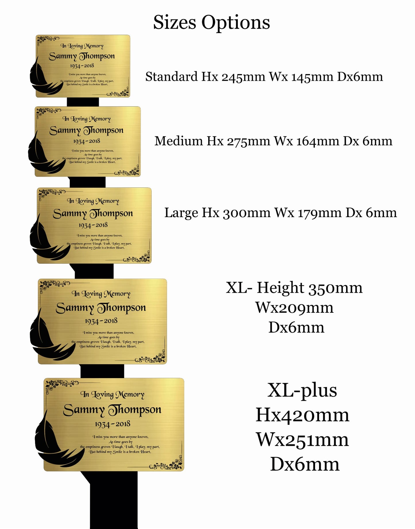 Memorial Plaque, Memorial Plaques for graves, Remembrance, Gold, Rounded, Feather