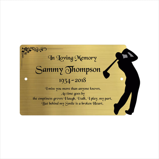 Memorial Bench Plaque, 6x4 Engraved Bench Plaques, Engraved Tree Sign, Weatherproof, Grave, Gold Golf