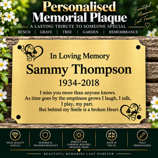 Personalised Memorial Plaque, 6x4 Engraved Bench Plaques, Engraved Tree Sign, Gold, Weatherproof, Grave, Chamfer