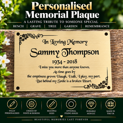 Personalised Memorial Plaque, 6x4 Engraved Bench Plaques, Engraved Tree Sign, Gold, Weatherproof, Grave, Inverse