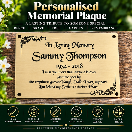 Personalised Memorial Plaque, 6x4 Engraved Bench Plaques, Engraved Tree Sign, Gold, Weatherproof, Grave, Inverse