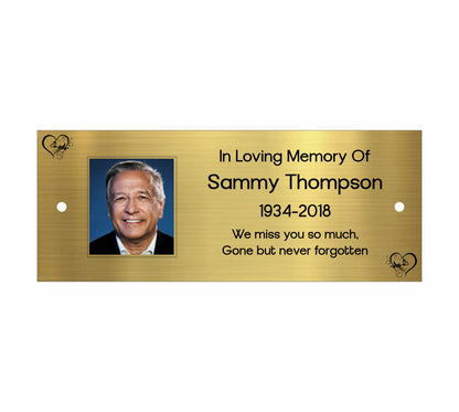Memorial Photo Plaque, Engraved Bench Plaques, Engraved Tree Sign, Gold, Weatherproof, Grave