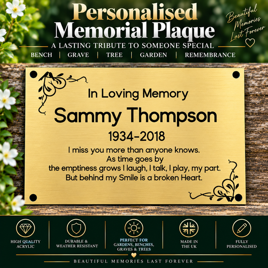 Personalised Memorial Plaque, 6x4 Engraved Bench Plaques, Engraved Tree Sign, Gold, Weatherproof, Grave, Rounded