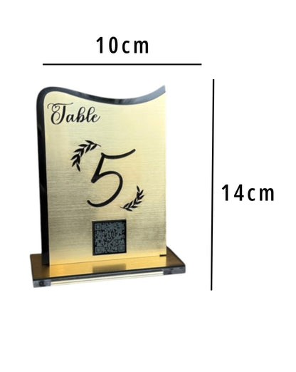 Personalised Wedding Table Sign & QR Stands with engraved text, gold
