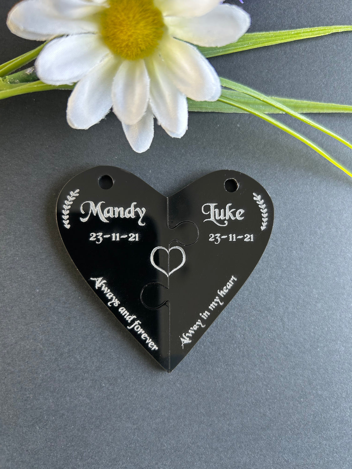 Best Friends Heart Black Acrylic Personalised Jigsaw Keyring