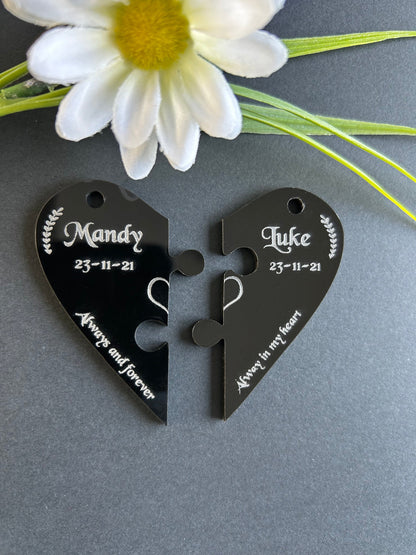 Best Friends Heart Black Acrylic Personalised Jigsaw Keyring