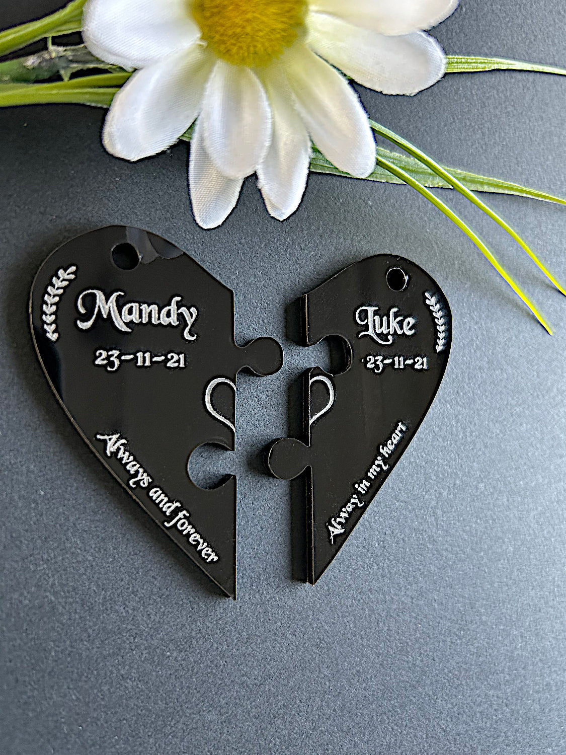 Best Friends Heart Black Acrylic Personalised Jigsaw Keyring