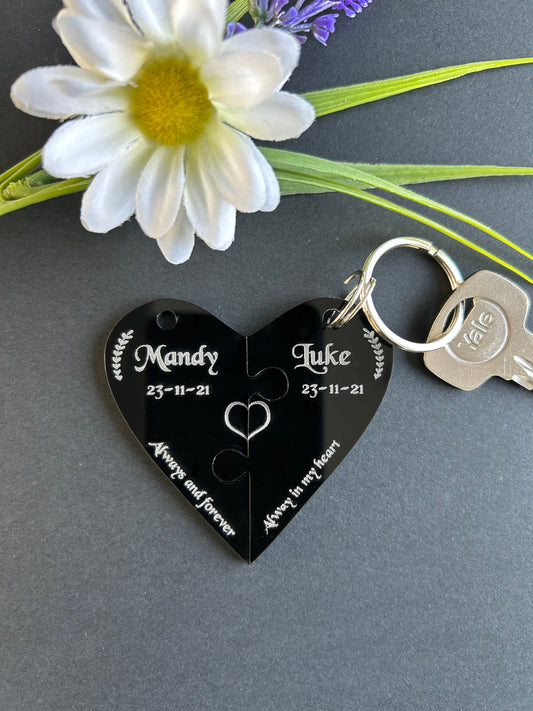 Best Friends Heart Black Acrylic Personalised Jigsaw Keyring