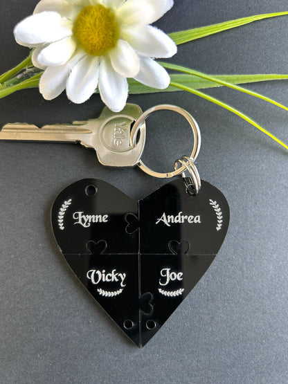 Best Friends Heart Black Gloss Acrylic Personalised Jigsaw Keyring