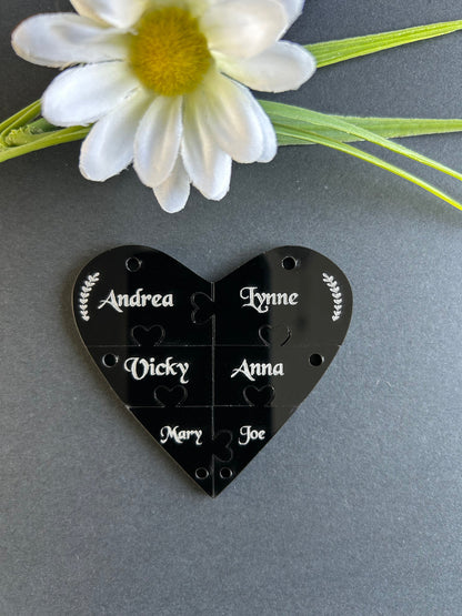 Bridesmaid Heart Black Gloss Acyrlic Personalised Jigsaw Keyring