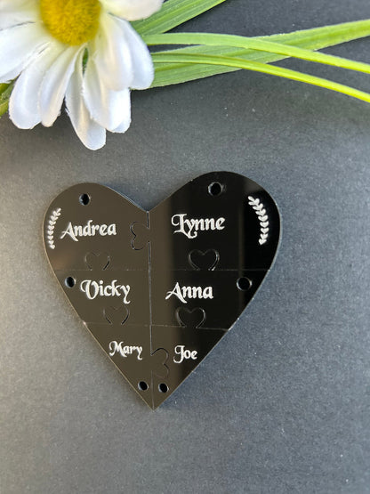 Bridesmaid Heart Black Gloss Acyrlic Personalised Jigsaw Keyring