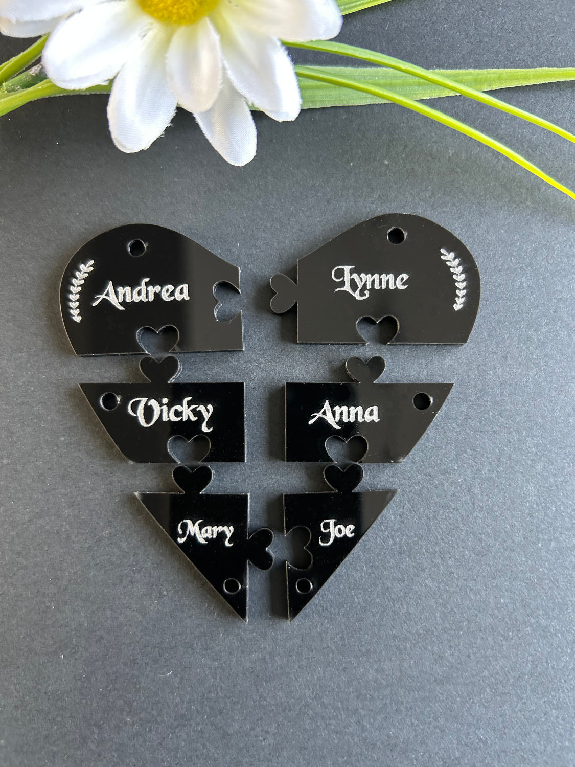 Bridesmaid Heart Black Gloss Acyrlic Personalised Jigsaw Keyring