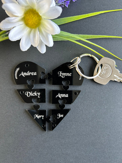 Bridesmaid Heart Black Gloss Acyrlic Personalised Jigsaw Keyring