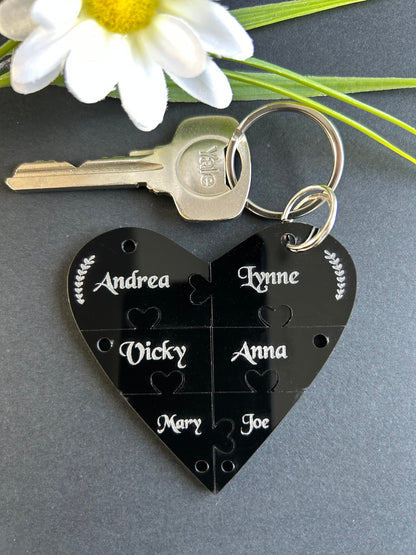 Bridesmaid Heart Black Gloss Acyrlic Personalised Jigsaw Keyring