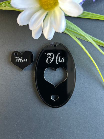 His and Hers Black Gloss Acrylic Love Keyring