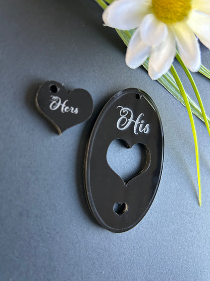 His and Hers Black Gloss Acrylic Love Keyring