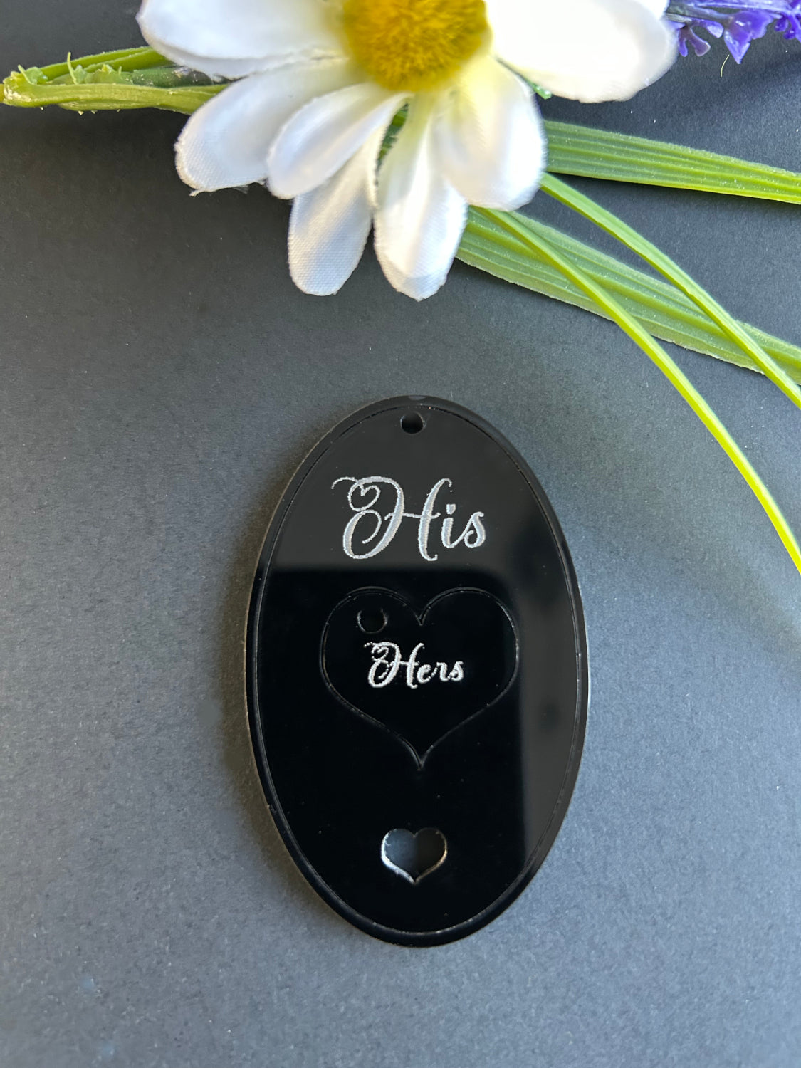 His and Hers Black Gloss Acrylic Love Keyring