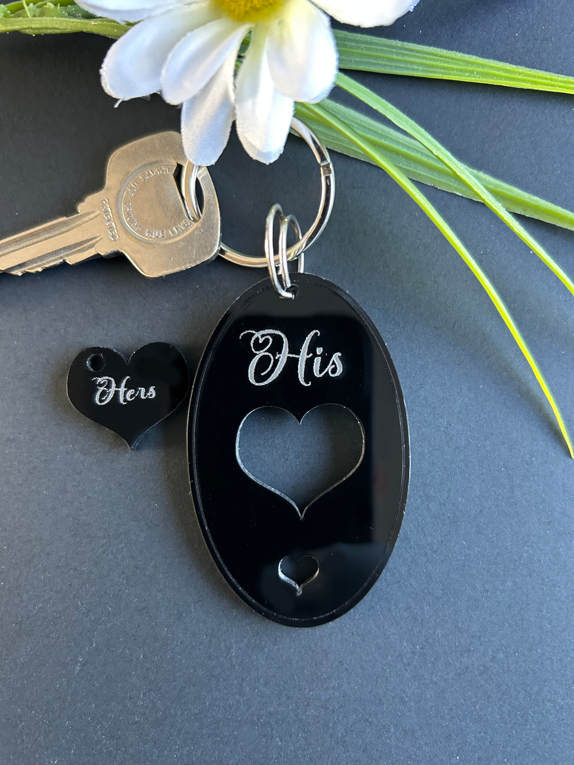 His and Hers Black Gloss Acrylic Love Keyring