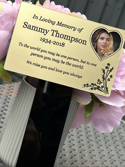 Personalised Memorial Plaque with photo, Garden Outdoors Plaques, Gold Graver marker, Dad, Father, Mum, Pets Rectangular