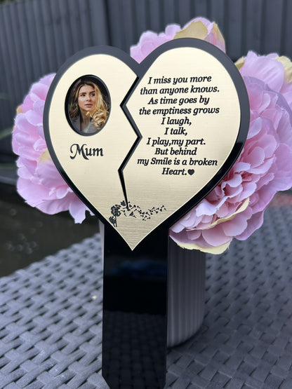 Personalised Memorial Plaque, Heart Plaque with Photo Outdoors Plaques, Remembrance Sign, marker, Dad, Father, Mum, Pets Gold