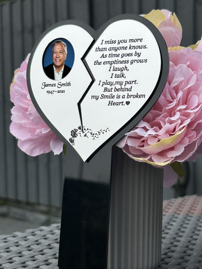 Personalised Memorial Plaque, Heart Plaque with Photo Outdoors Plaques, Remembrance Sign, marker, Dad, Father, Mum, Pets Silver