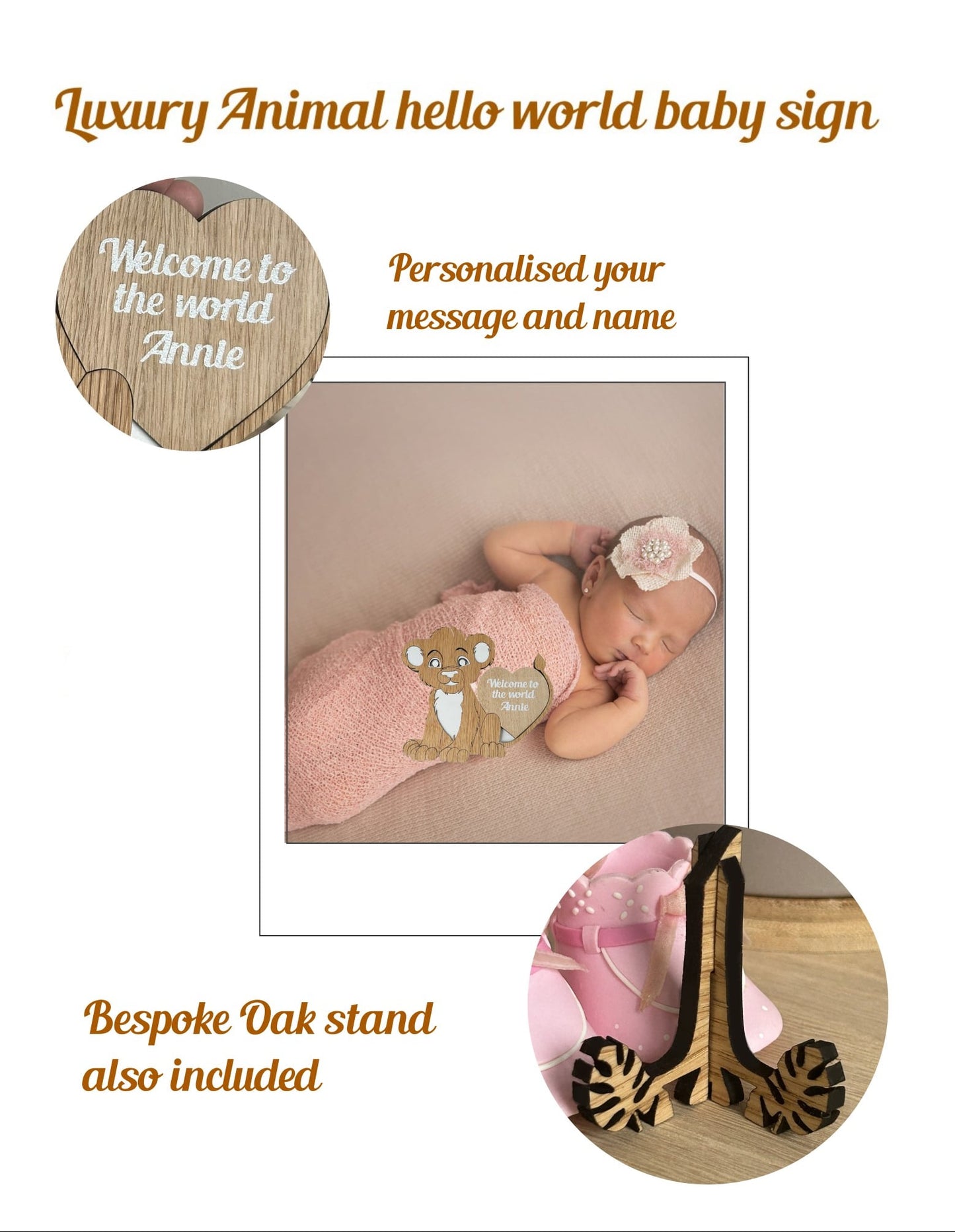 KC Laser Crafts Personalised Baby Announcement Plaque sign Hello Welcome to the world Baby Shower my name is, Social photo prop, oak giraffe