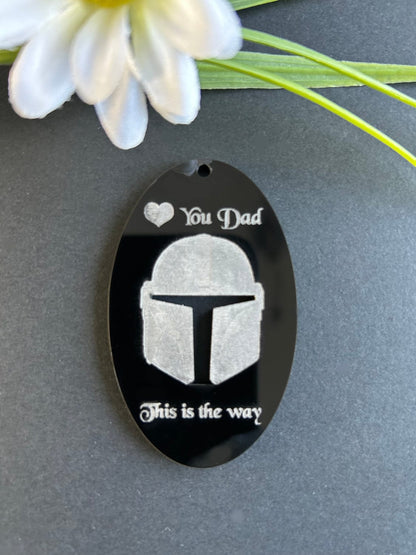 Fathers Day Mandalorian Helmet Black Gloss Acrylic Keyring