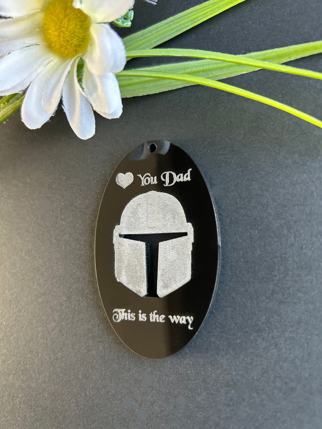 Fathers Day Mandalorian Helmet Black Gloss Acrylic Keyring