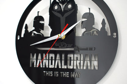 Handmade Starwars Mandalorian Clock Bo katan Baby Yoda Black Acrylic