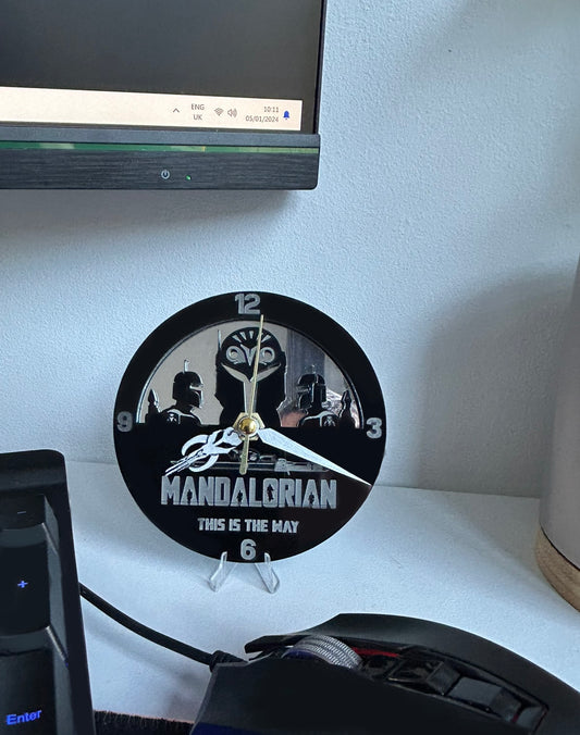 Handmade Star wars Mandalorian Clock Bokatan Baby Yoda Black Acrylic