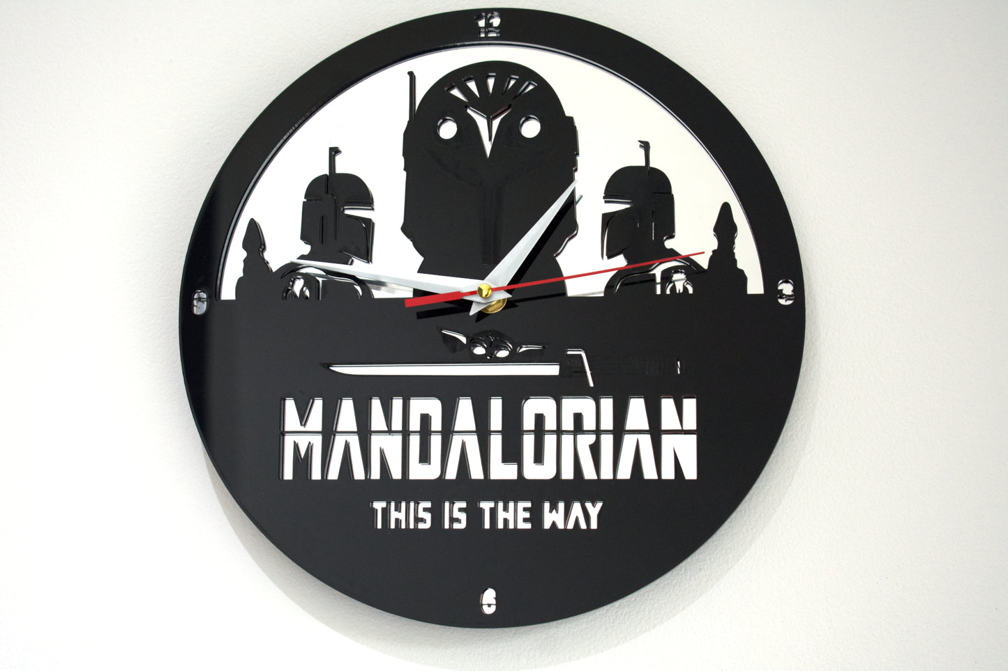 Handmade Starwars Mandalorian Clock Bo katan Baby Yoda Black Acrylic