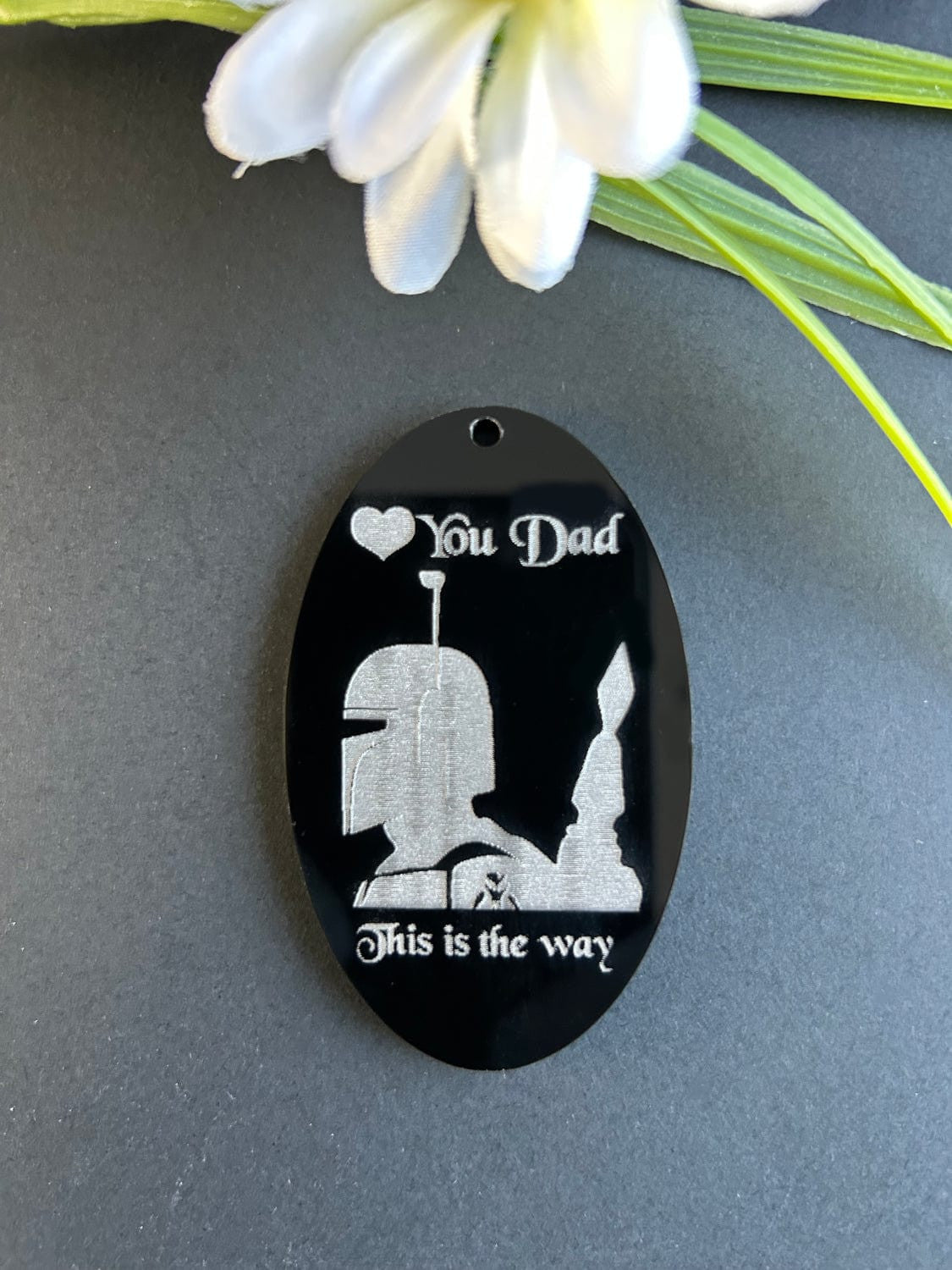 Fathers Day Mando Helmet Black Gloss Acrylic Keyring