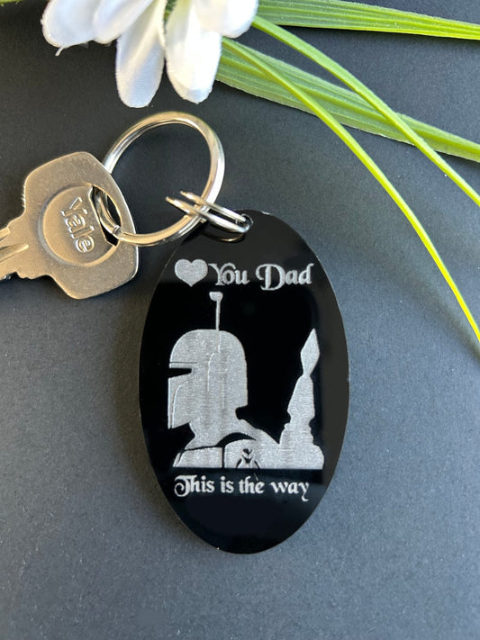 Fathers Day Mando Helmet Black Gloss Acrylic Keyring