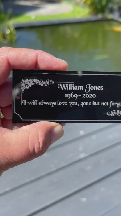 Personalised Memorial Plaque, Bench Plaque, Plaque for Ashes, Black Acrylic - Tribute for Remembering Loved ones