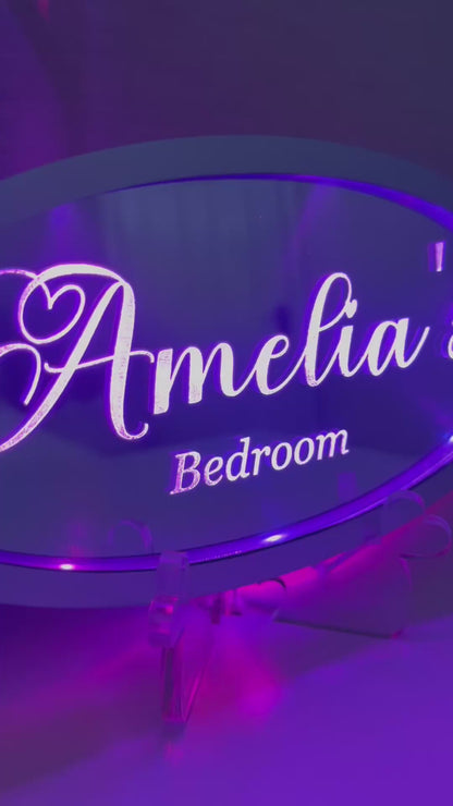 Personalised LED Mirror, Oval Shape, Kids Bedroom Sign, Plaque, Wedding, Office, Perfect Gift