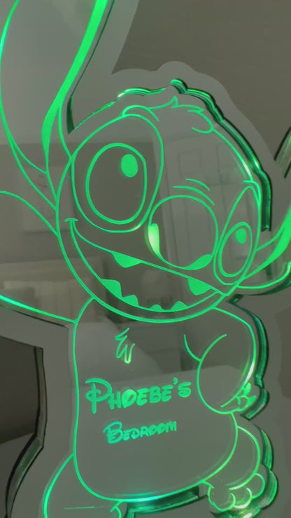 Personalised LED Mirror, Stitch & Lola, Kids Bedroom Sign, Plaque, Wedding, Office, Perfect Gift