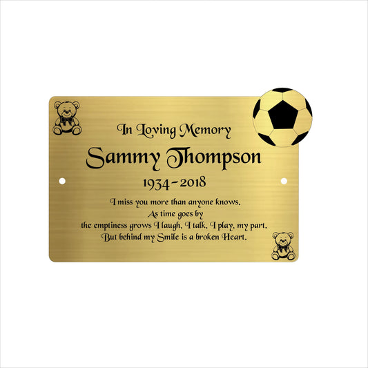 Memorial Bench Plaque, 6x4 Engraved Bench Plaques, Engraved Tree Sign, Weatherproof, Grave, Gold Football