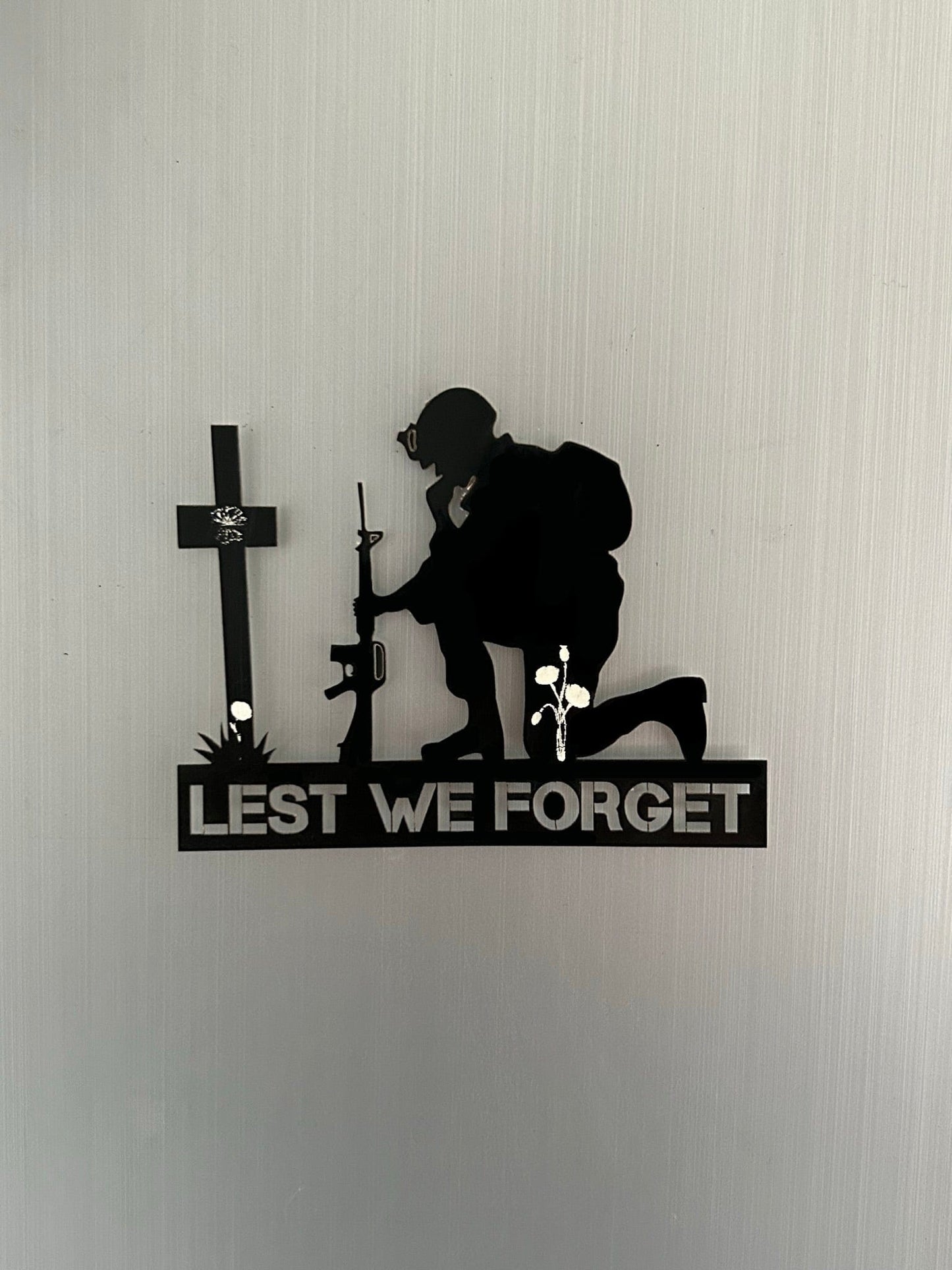 Remembrance Day Memorial Black Acrylic Gloss Lest we forget soldier fridge magnet