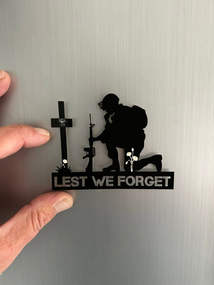 Remembrance Day Memorial Black Acrylic Gloss Lest we forget soldier fridge magnet